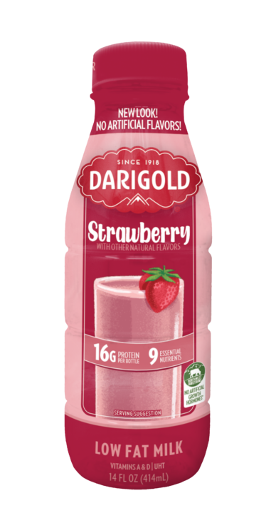 Product image of Darigold strawberry milk in a 14oz single serve bottle